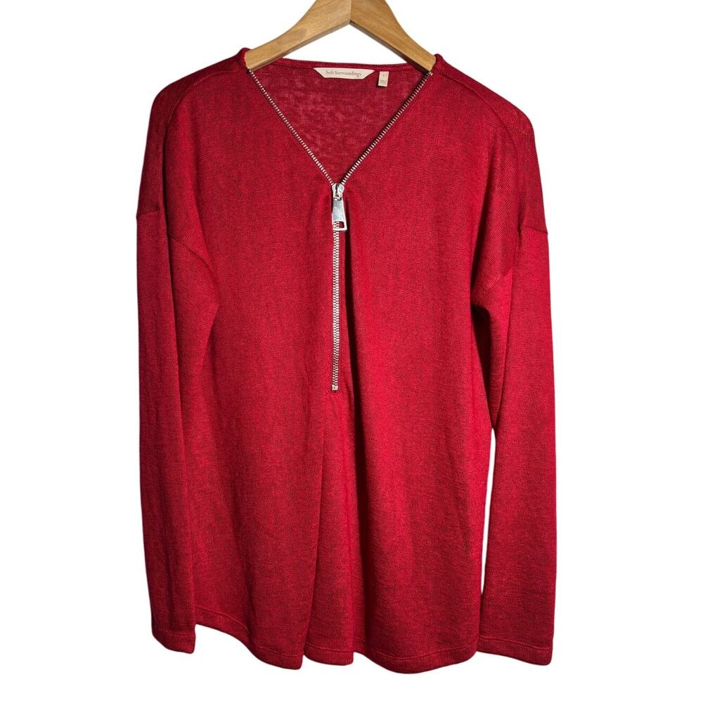Soft Surroundings Women L Red Valentin Long Sleeve Zip Sweater Holiday Chic